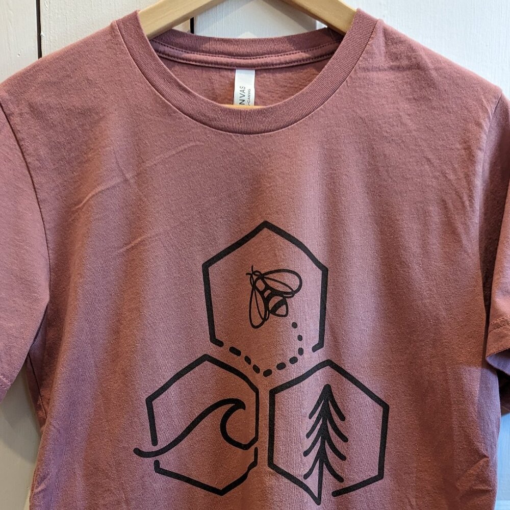 Women's Medium Cotton Tee - nature lover bees trees ocean waves